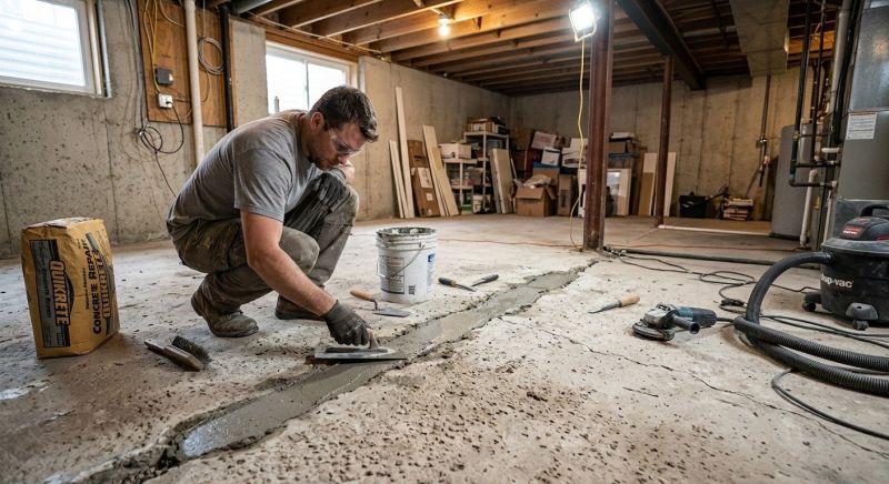 Cracked Basement Floor Repair in Waltham, MA