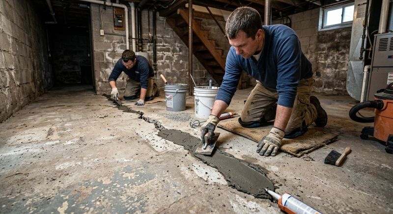Cracked Basement Floor Repair in Waltham, MA
